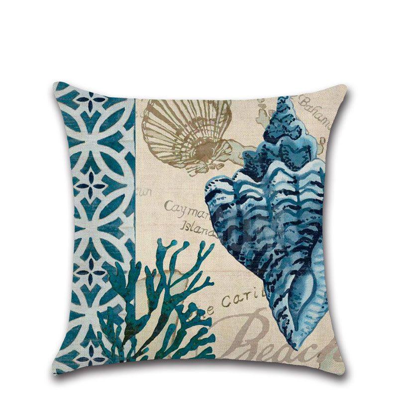 Decorative Fashion Creative Marine Organism Flax Cushion Cover Throw Pillow For Coastal Living