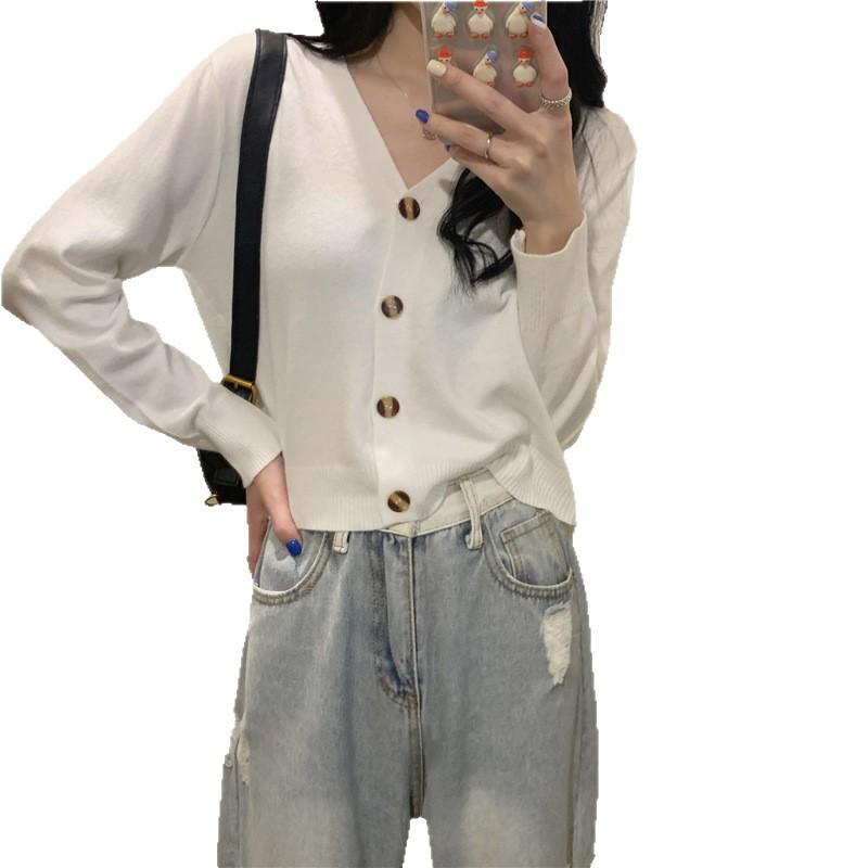 Autumn thin coat women's new versatile cardigan V-neck knitted sweater short casual outer fit