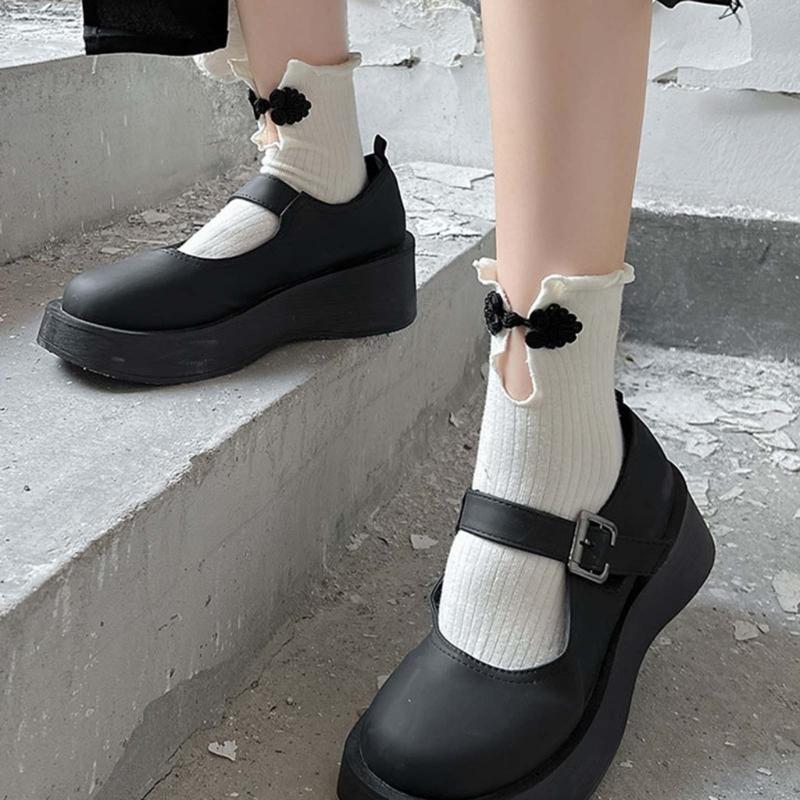 Women Crew Socks Ruffle Ankle Socks Japanese Style Sweet Bows Socks Frilly Cheongsam Knee High Socks Y2K Streetwear