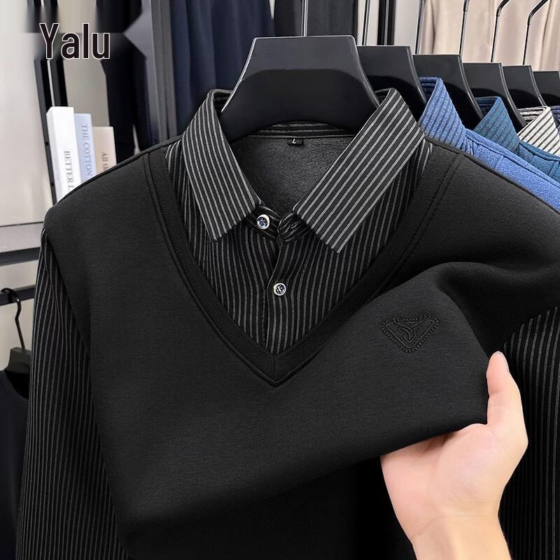 Yalu Men's Fleece-Lined Thermal Knit Sweater with Mock Layer Design