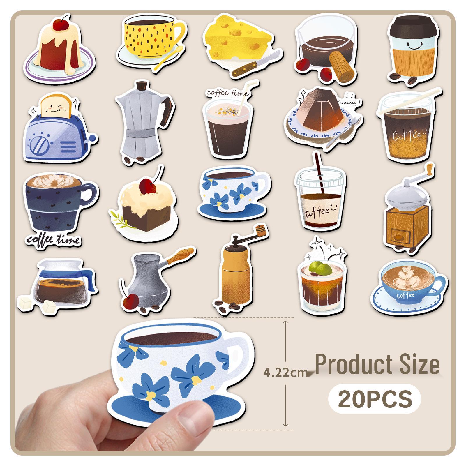 20-Piece Original Coffee-Themed Soft Magnetic Refrigerator Magnets - Waterproof Decorations for Drinks, Food, and Desserts.