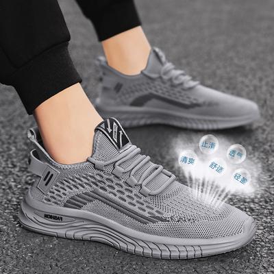 Men's Shoes Summer Breathable Thin Mesh Fly-woven Men's Casual Shoes Men's Soft-soled Dad Black Sneakers Men's
