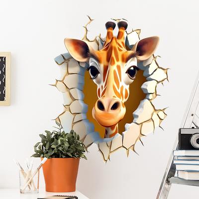 Kreativer 3D Durchbrechende Wand Giraffe PVC Wandaufkleber Abnehmbar Selbstklebend für Wohnzimmer Schlafzimmer Kinderzimmer