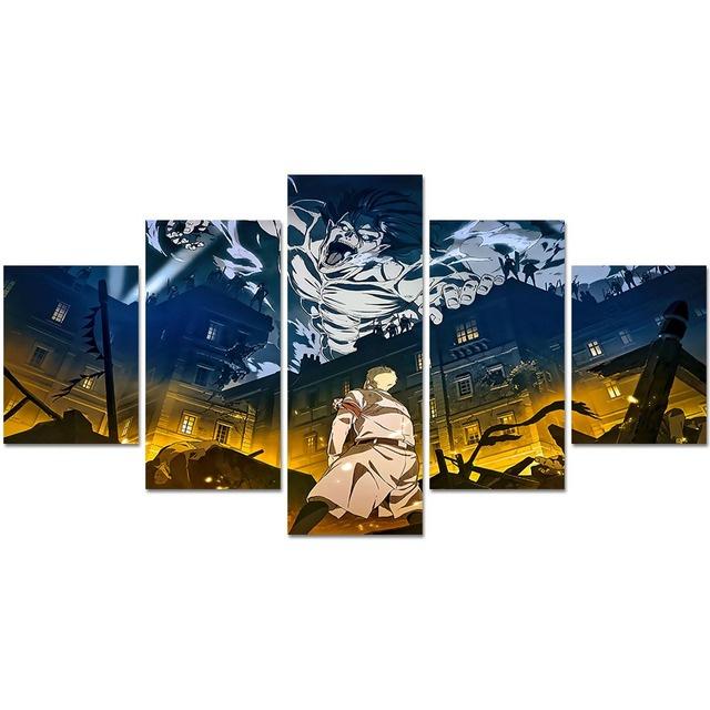 No Frame Modular 5 Pieces ATTACK ON TITAN Poster Canvas Painting Anime Characters Print Picture Living Room Home Decor Wall Art