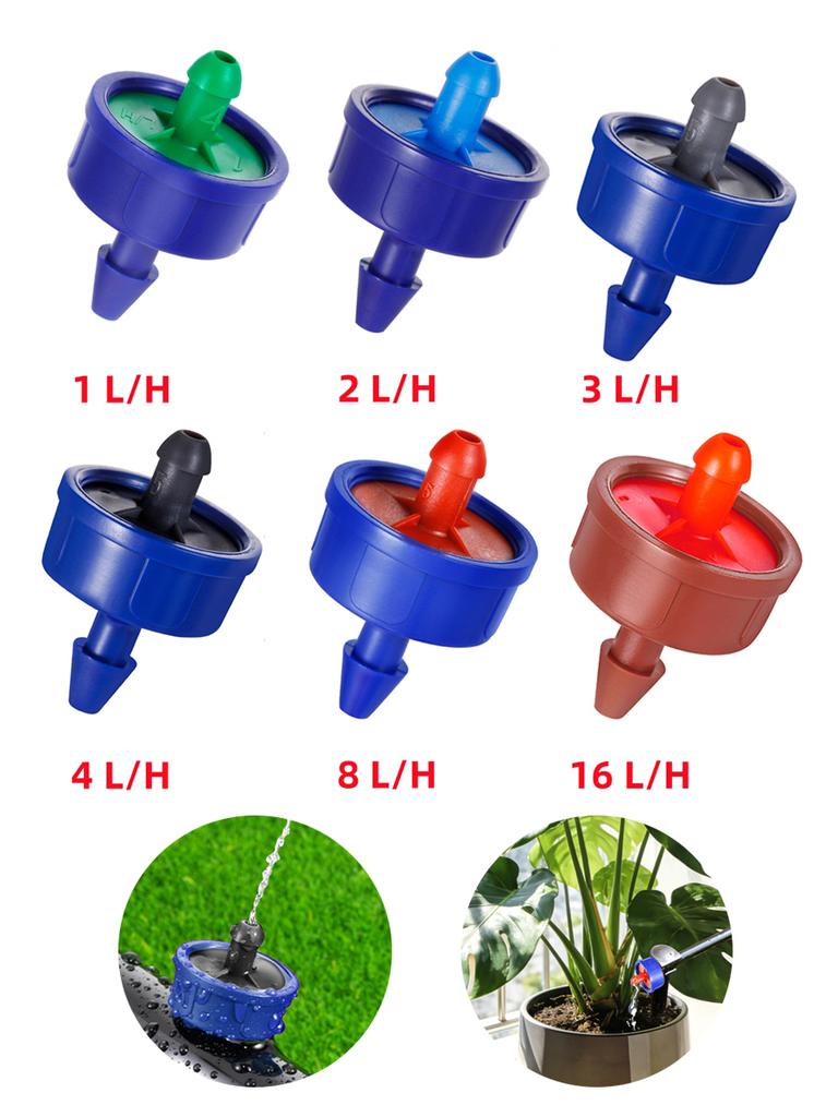 200Pcs Pressure Compensated Drippers 1/2/3/4/8/12/16 L/H Garden Drip Compensation Emitters Irrigation Steady Flow Regulators