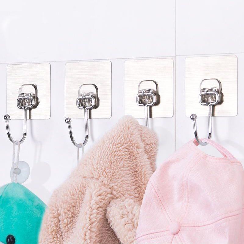1Pcs Large Hook Transparent Stainless Steel Strong Self Adhesive Hooks Key Storage Hanger For Kitchen Bathroom