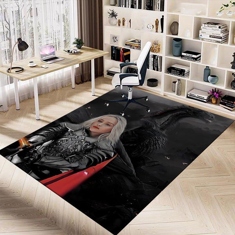 1pc Fire and Blood Office Carpet Chair Mats, Home Decor Mat | Fantasy Theme Mat | Durable Mat, Dragon DecorB06