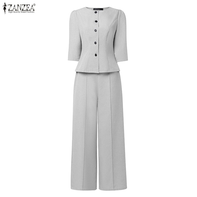ZANZEA Completo casual da donna con camicetta e pantaloni a maniche 3/4, in due pezzi