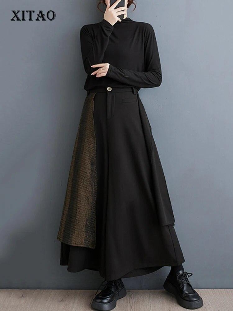 Xitao Loose Irregular Wide Leg Pants Patchwork Women Pant HQQ2116