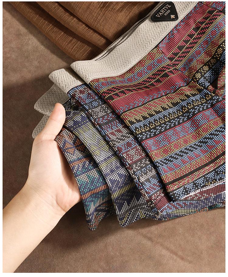 Ethnic Style Men's Pure Cotton Boxer Briefs - Comfortable, Breathable, Mid-Rise Trunks In American Light Luxury Design