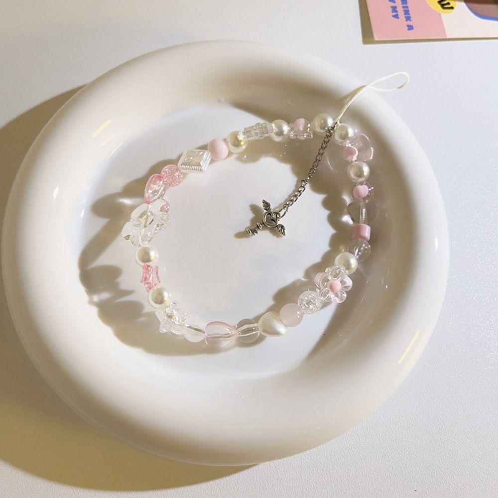 Glass Flower Bead Phone Strap Bead Korean Y2k Phone Strap Mobile Phone