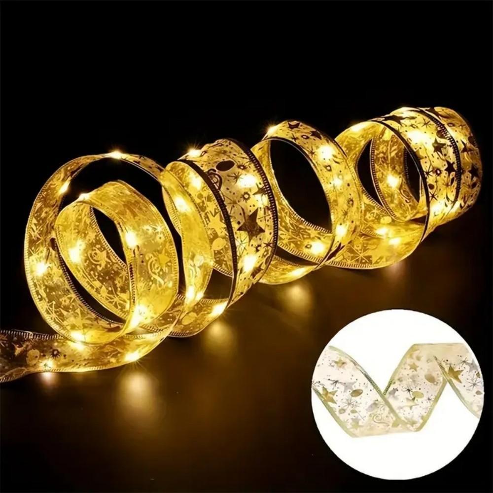 Battery Box Gold Ribbon Light String LED Double-Layer Luminous Satin Ribbon Lights Christmas Tree Decoration Gold Satin Ribbon Light String