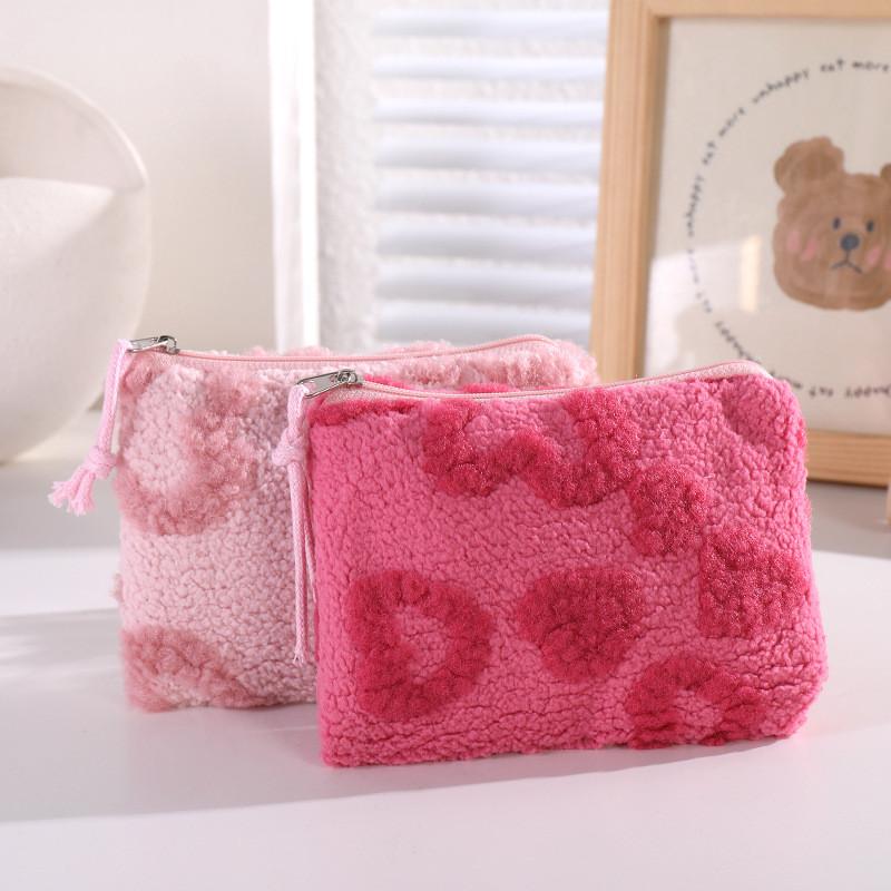 Plush Girl Heart Storage Makeup Bag Travel Organizer For Girls