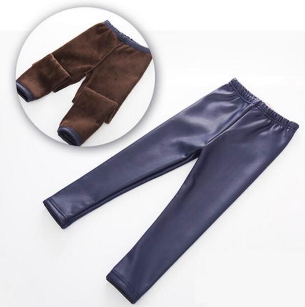 

Kids Warm PU Leather Base Layer Pants with Elastic Waist 110 cm темно-синього кольору