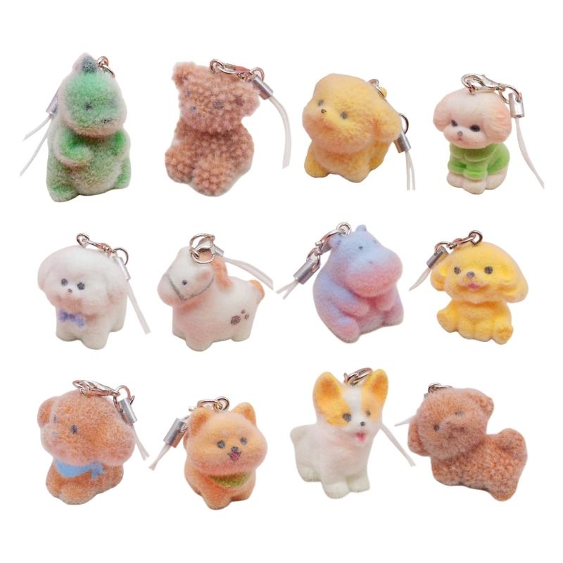 Flocking Resin Animal Keyring Adorable Compact Design Animal Keychain Decoration For Keys Backpacks Presents
