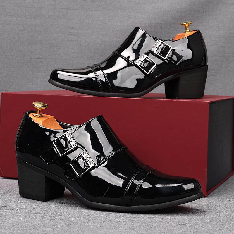 

мужская роскошная модная обувь из лакированной кожи слипоны с двойной пряжкой монки остроносые дышащие лоферы дизайнерская стильная обувь 270 чёрный