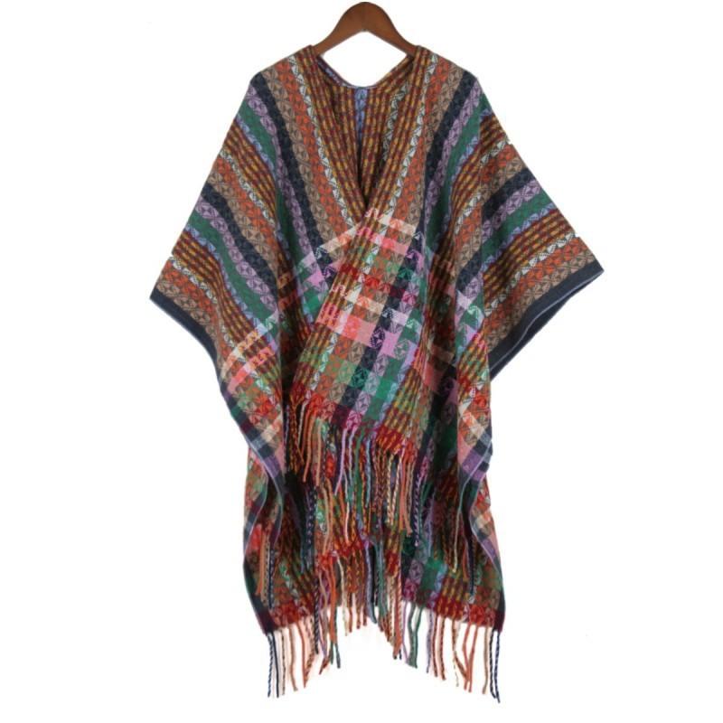 Women'S Bohemian Shawl Travel Ethnic Large Cape Fashion Winter Tassel Warm Scarf