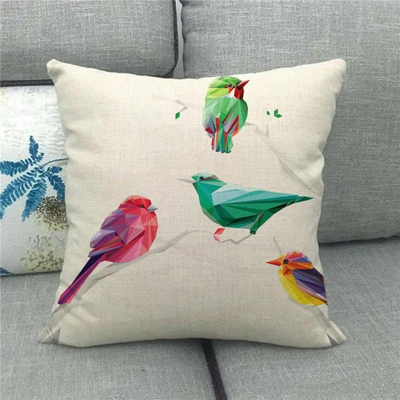 Home Decor Colorful Birds Print Decorative Throw Pillow Pattern Cushion Cover Suitable For Sofa Bedroom Car Pillow Cover