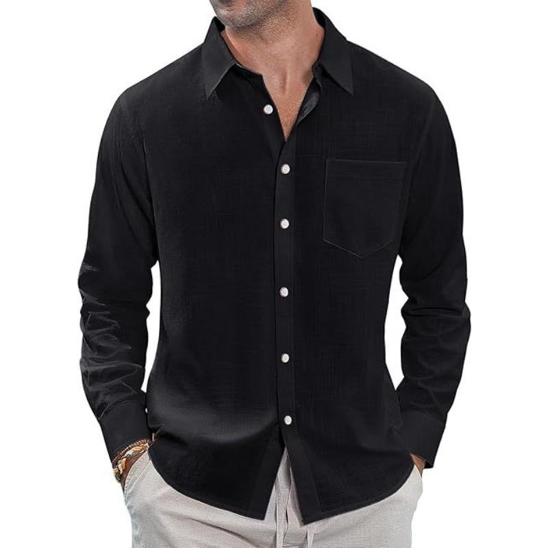 Camicia Casual da Uomo a Maniche Lunghe, Monocolore, Bottoni, Puro Cotone