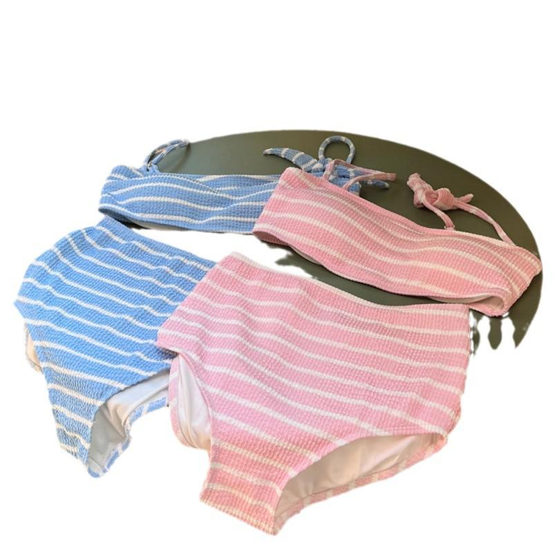 Women's Striped Double Strap High Waist Bikini - Perfect for Beach Vacations