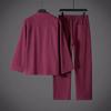 Chinese Style Cotton Linen Men Two Piece Set Men Mandarin Collar Frog Button Tang Suits Loose Casual Breathable Autumn Outfit