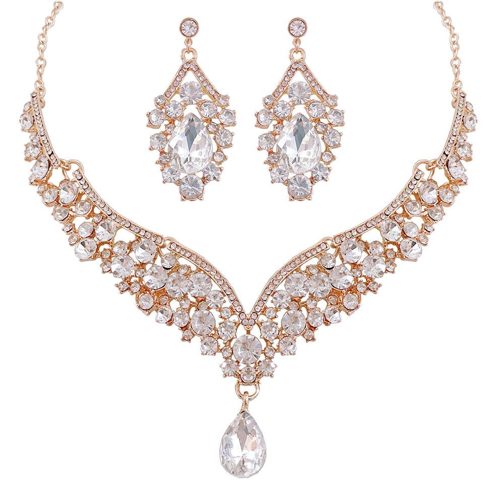 DIEZI Baroque Luxury Water Drop Rhinestone Choker Necklace Earrings Jewelry Sets Wedding Party AB Crystal Jewelry Accessories