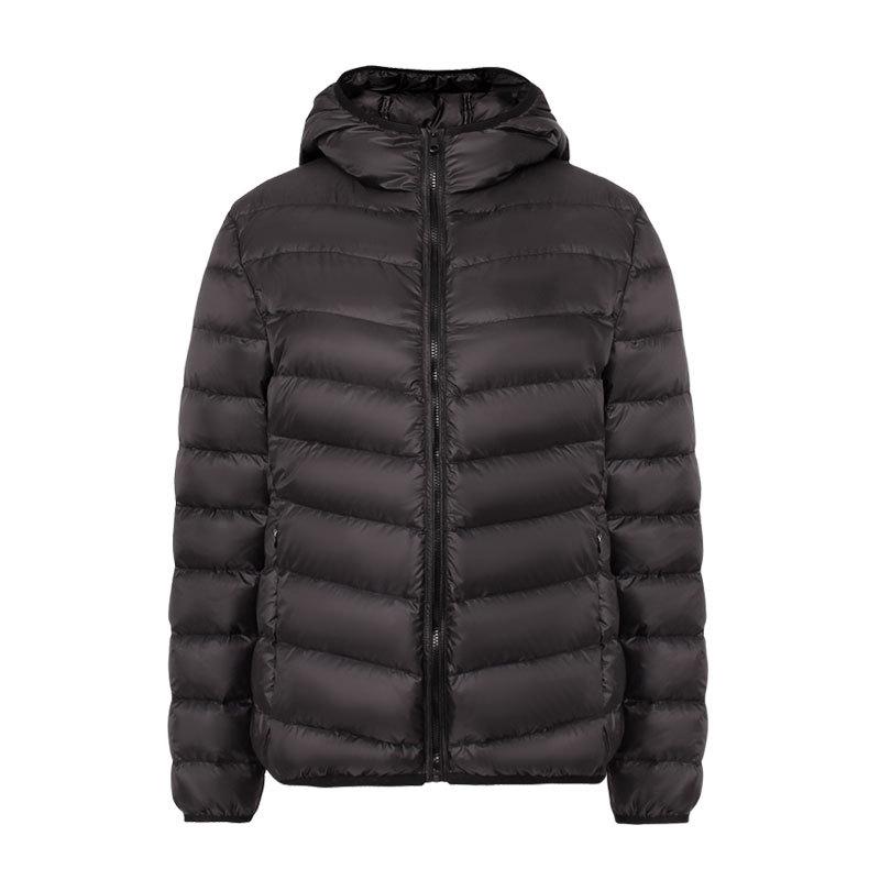Women's Lightweight Hooded Down Jacket - 90% Down, Solid Color, Casual Warm Plus Size Coat for Autumn/Winter.