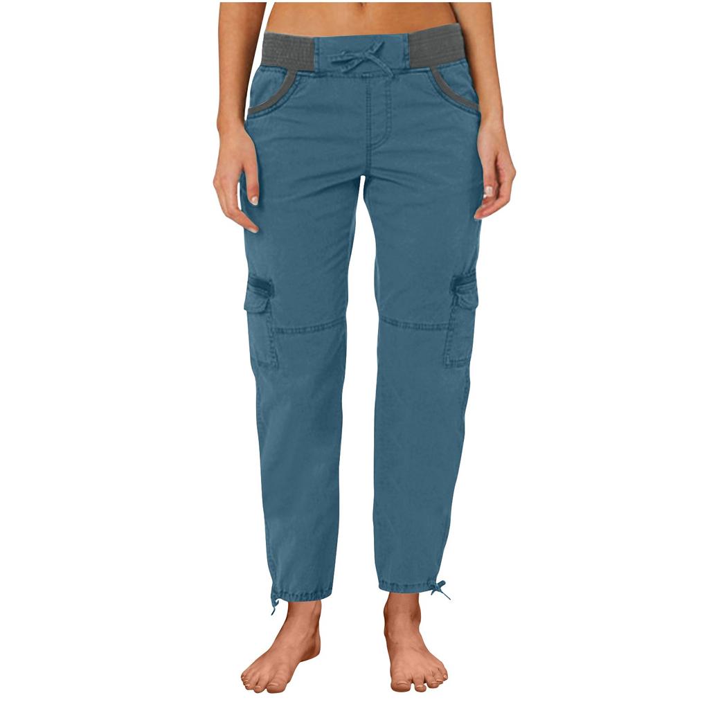 Women's Casual Color High Waisted Drawstring Pocket Workwear Pants