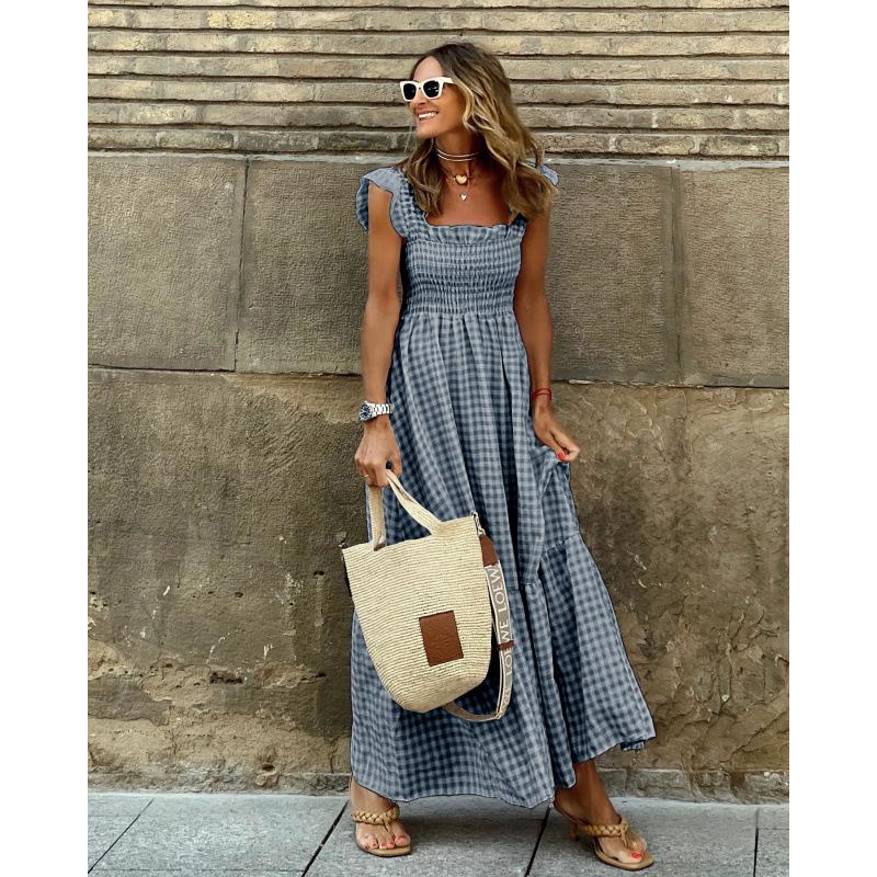 

Summer women s clothing collage plaid suspender elastic pendulum dress XL чорний