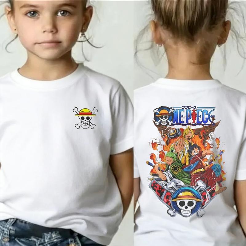 One Piece Japanese Anime Print Cotton TShirt Luffy Zoro Childrens Casual Short Sleeve Tee Kids Luffy Tshirt Family Clothing