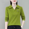 Solid Color Lapel T-shirt Women's Inner Wear Spring Autumn New Year Polo Collar Mother's Long-sleeved Base Shirt Top