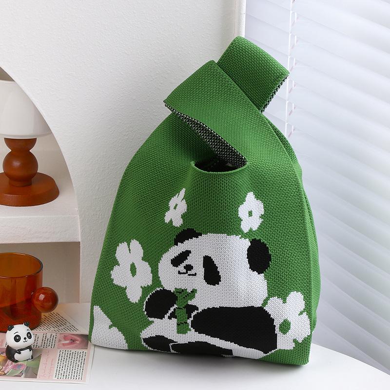 UNTIOR Bolsa de Tricô Fofa de Panda Bolsa Mini Estilosa de Primavera Bolsa Tote Reutilizável Casual de Pulso para Estudante Adequada para Uso Diário ao Ar Livre