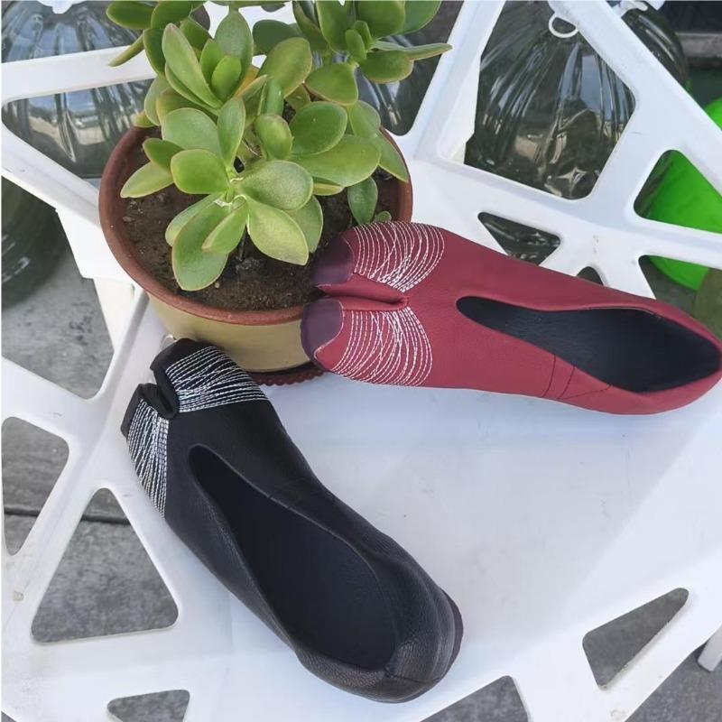 Fashion Women's Split-Toe Pig Hoof Shoes Spring Autumn Tabi Flats Bottom Slip-On Bean Walking Sneakers Comfortable Genuine Leather Upper