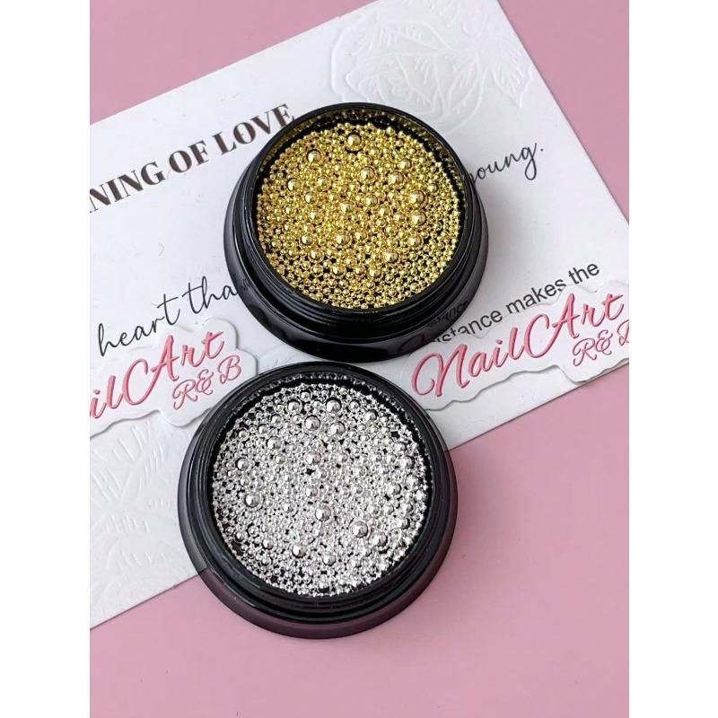 1 Box 3D Round Design Nails Art Decoration Ball, Steel Ball Diy Nails Supplies, Nails Charm, Small Steel Ball, Gold, Silver Color Nails Salon