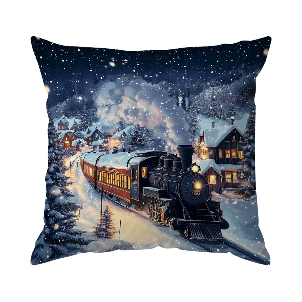 Christmas Village Train Pillowcase Printed Polyester 40/45/50Cm Throw Pillowcover Decorative Sofa Cushion Pillowslip Home Decor