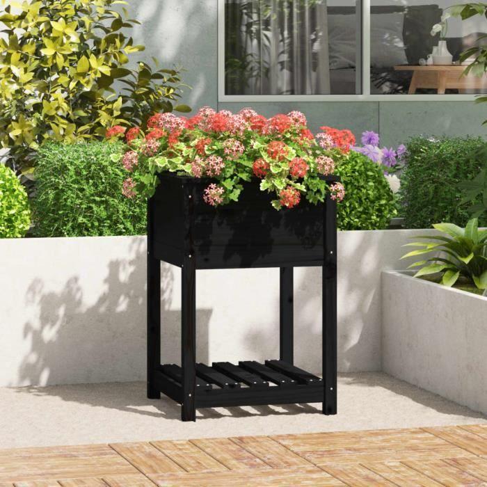 VidaXL Jardinière avec étagère Noir 54x54x81 cm Bois massif de pin 823777
