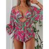 Women Sexy European Style Mesh Printed Three Piece Split Bikini Swimsuit