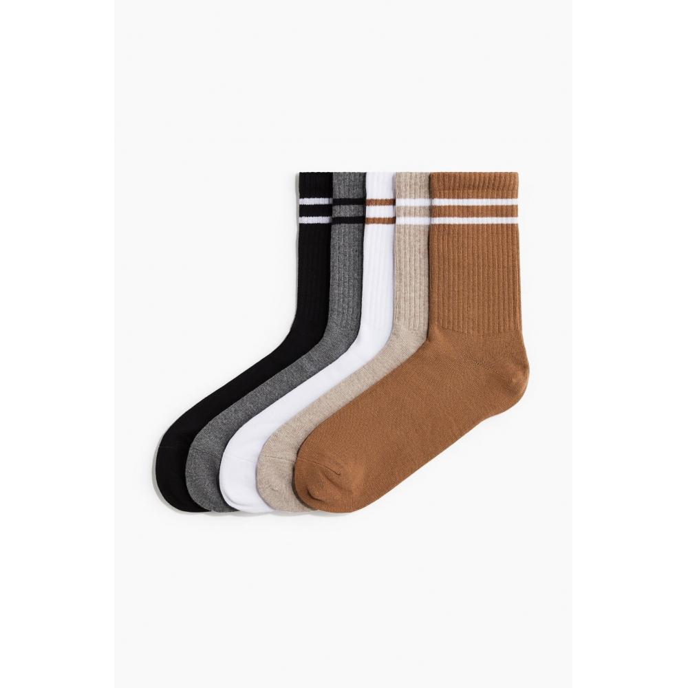 

H M Sport Socks dryMove 5 Pack Set Beige Stripe