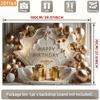 2D Gold Balloon Birthday Backdrop, Elegant White Gold Party Background Banner