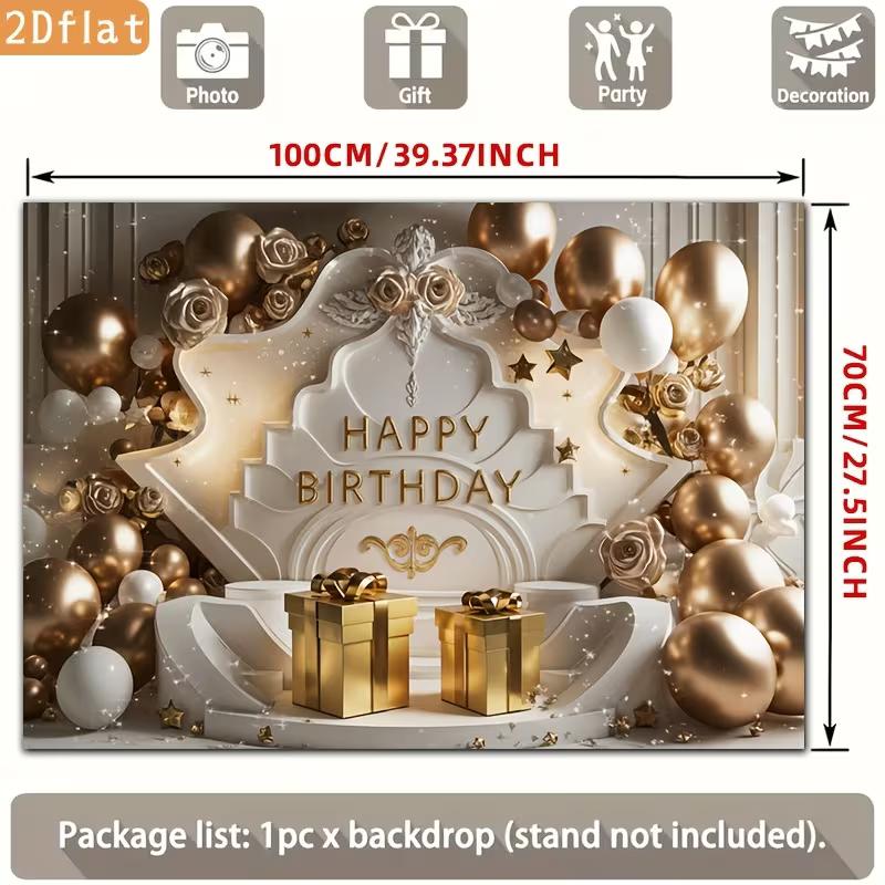 

2D Gold Balloon Birthday Backdrop, Elegant White Gold Party Background Banner 47.2x31.5inch/120*80cm
