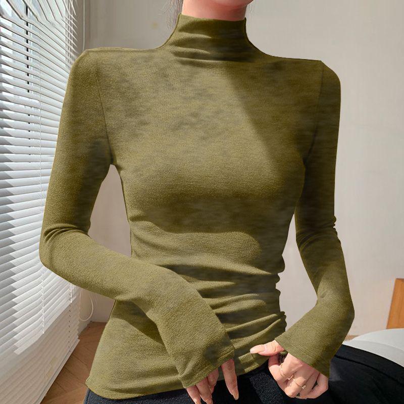 Chic Slim-fit High-neck Long-sleeve Base Layer: Solid Color, Flattering, Versatile Autumn/Winter Top