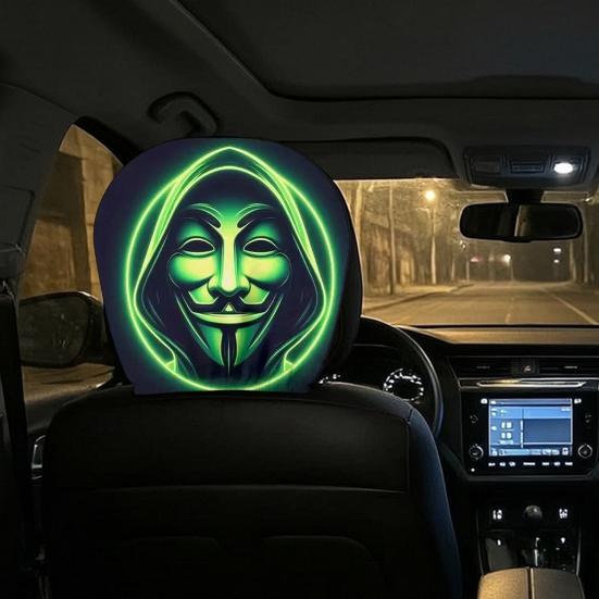 Funny Cartoon Car Headrest Covers, Universal Breathable Elastic Seat Neck Pillow Protector, Humor Spooky Auto Interior Decor for Most Vehicles