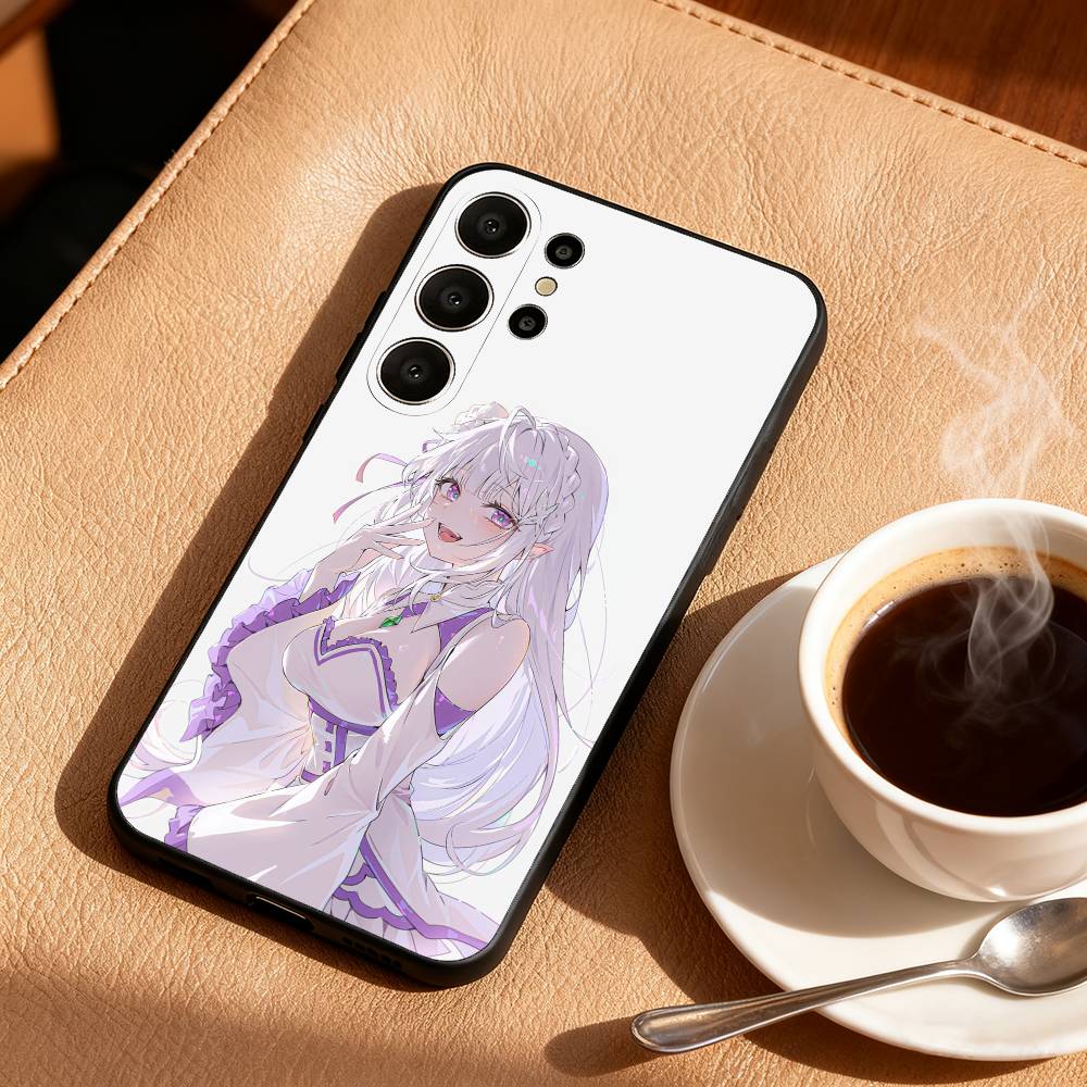 Re Zero Rem Emilia Phone Case For Samsung S26,S25,24,23,22,30,21,10,9,Ultra,Plus,Lite,Black Soft Case Samsung S23ULTRA5G