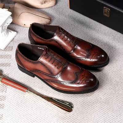 Fashion Brogue Style Men's Oxfords Genuine Leather Classic Wingtip Wedding Party Dress Shoes for Men Lace-Up Office Suit Formal Footwear