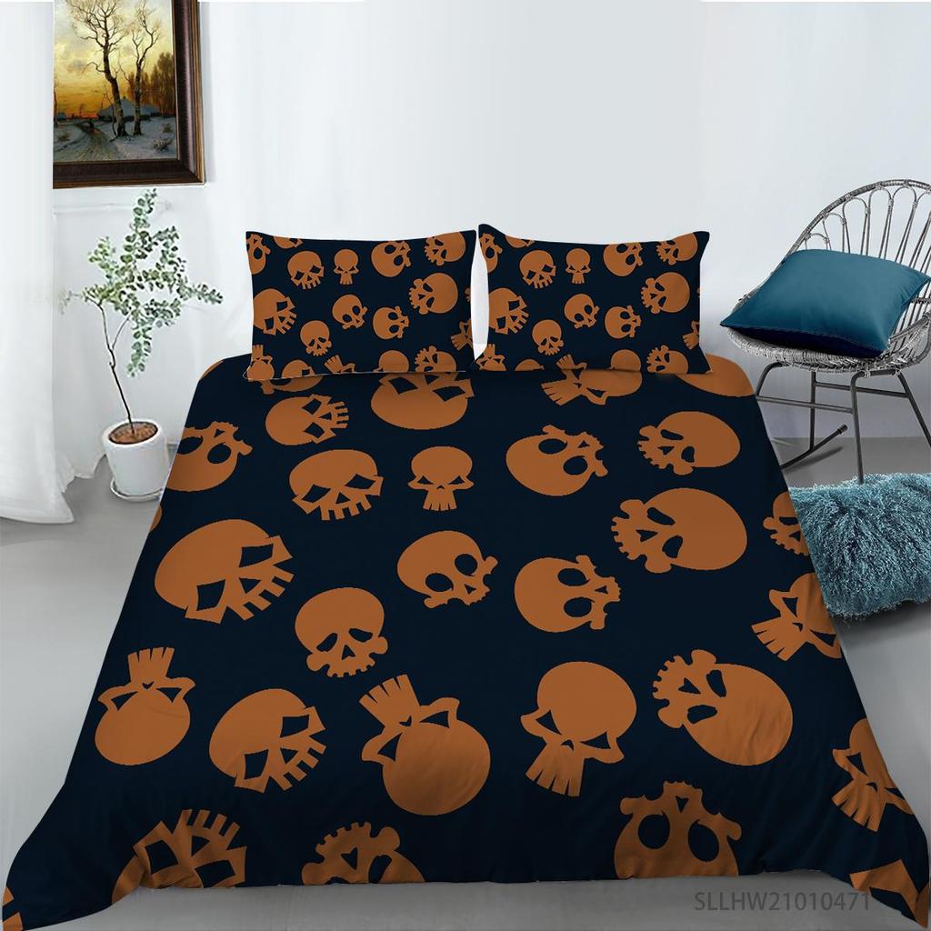 Skull Head Printed Bedding Single Double Bed Full Size Personalized Dark Pattern Pillowcase and Quilt Cover 2 or 3 Comfortable Home Decoration