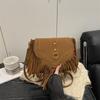 Saddle Shoulder Crossbody Bag Women Matte Finish Tassel Vintage Casual Fall Winter 2026 Handbag