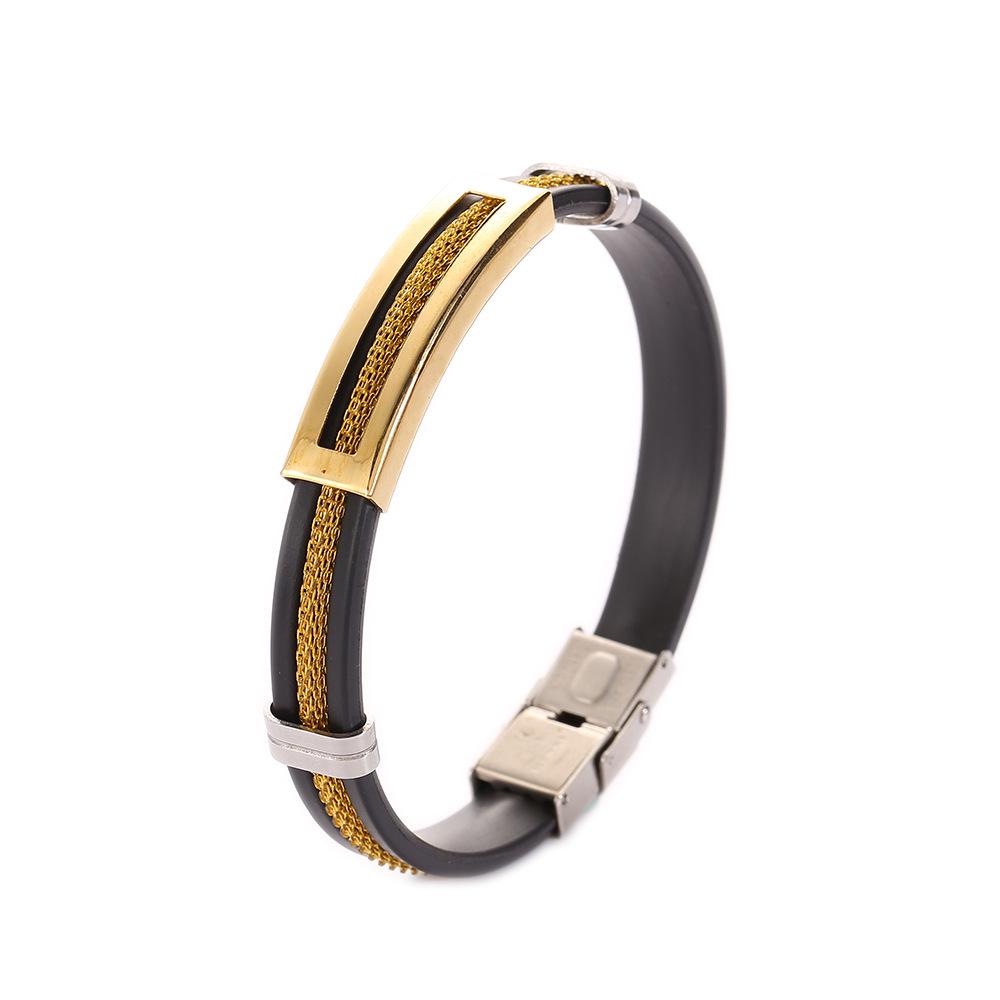 Men's Gold Chain Stainless Steel & Silicone Bracelet, Cross-Border Style