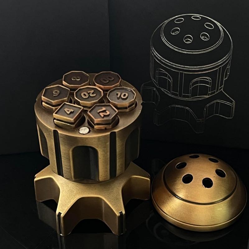 Набор из 7 металлических многогранных игральных костей с вращающимся револьверным — фото 17