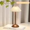 Portable LED Desk Lamp Fabric Shade Cordless Table Lamp Wood Base Small Table Lamp Rechargeable for Living Room Dorm Home Office