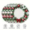 Christmas Themed Exquisite Printed Wavy Placemats, Red Berries, and Golden Pine Branch Patterns, Non-slip, Heat-resistant, Suitable for Holiday Table